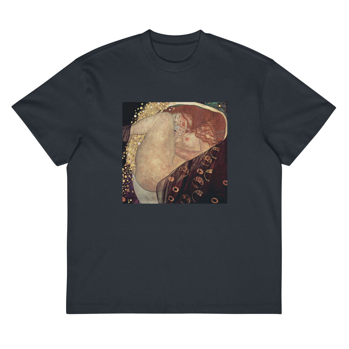 Navy T-shirt Gustav Klimt Danae Famous Painting Signature