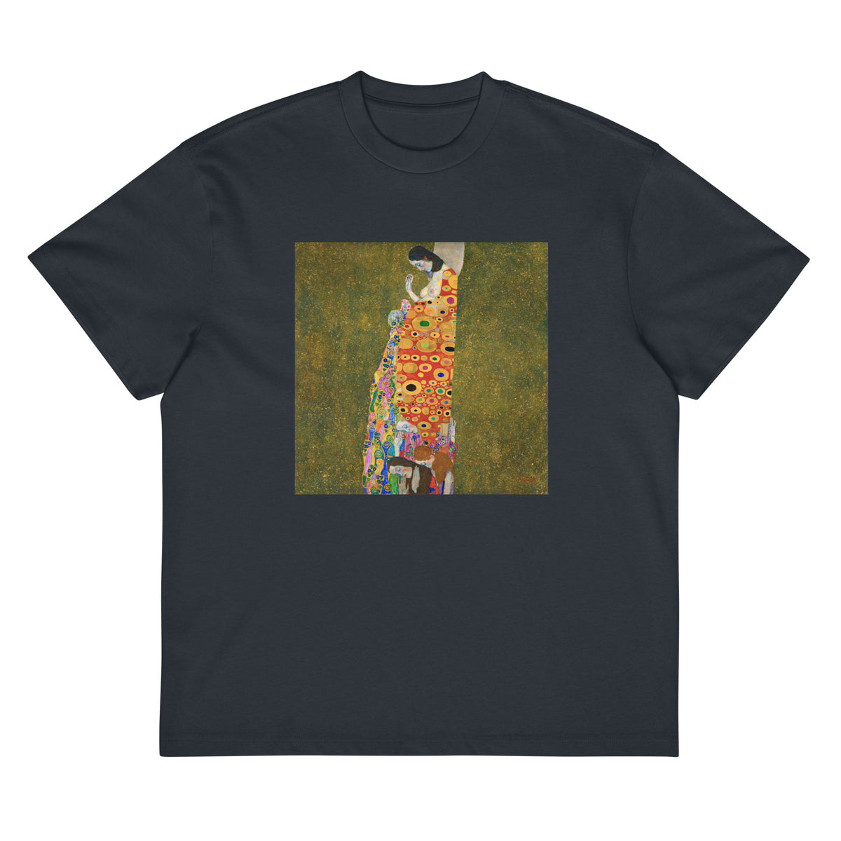 Navy T-shirt Gustav Klimt Hope II Famous Painting Signature