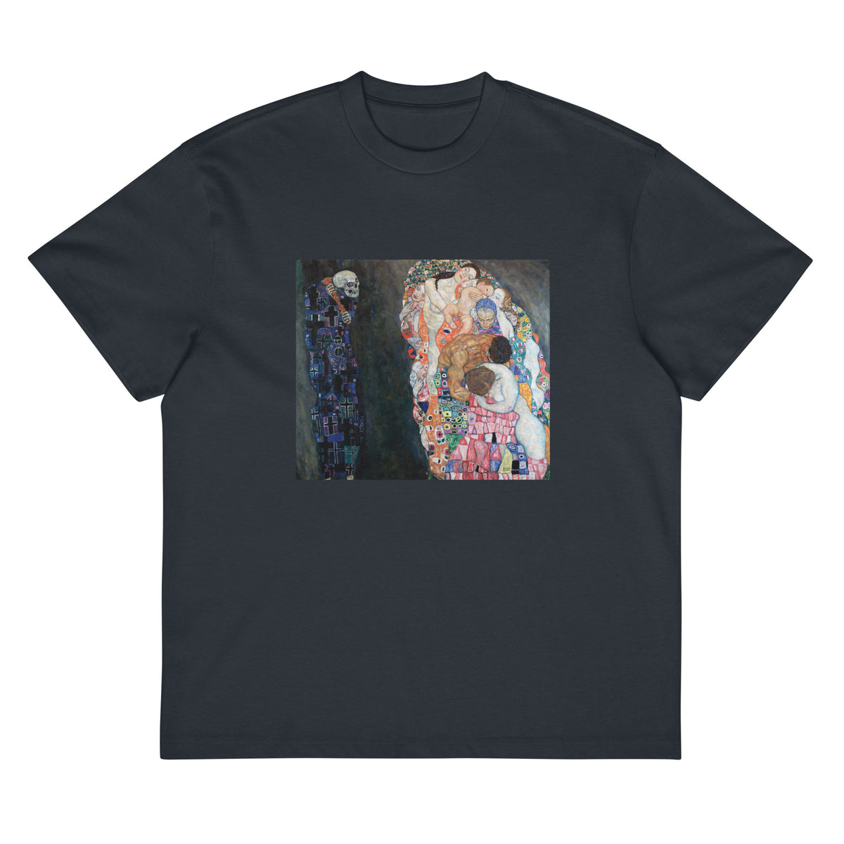 Navy T-shirt Gustav Klimt Death And Life Famous Painting Signature