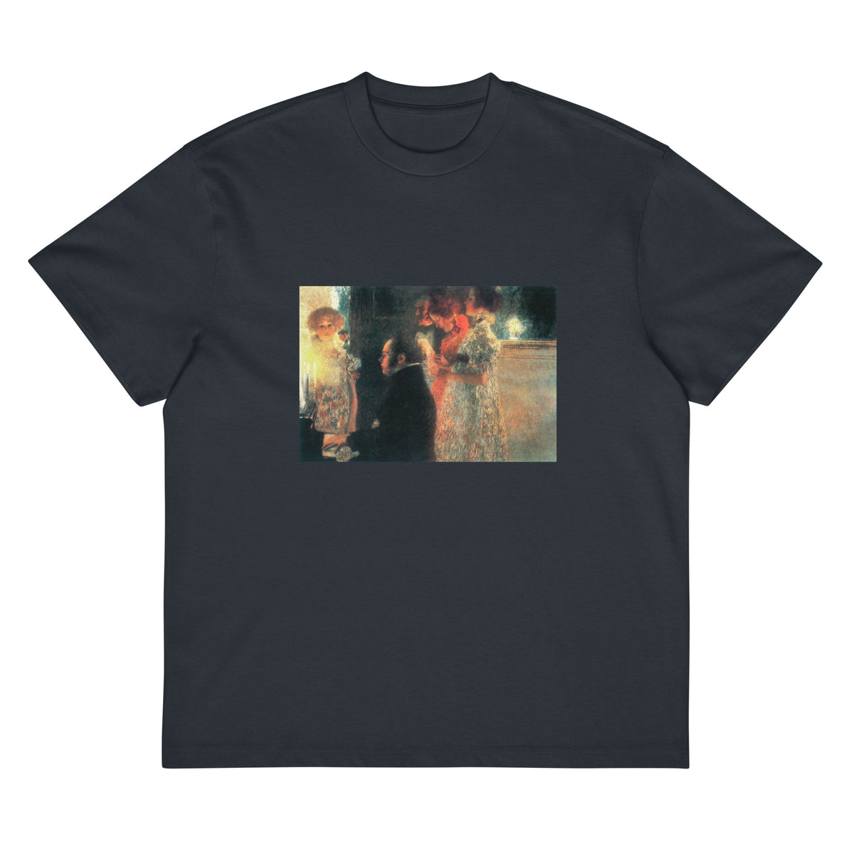 Navy T-shirt Gustav Klimt Schubert At The Piano II Famous Painting Signature