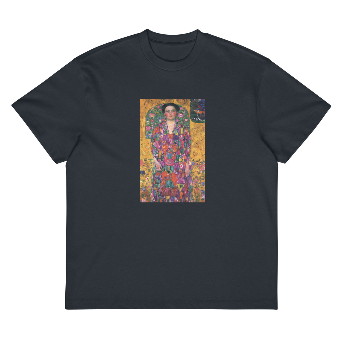 Navy T-shirt Gustav Klimt Portrait Of Eugenia Primavesi Famous Painting Signature