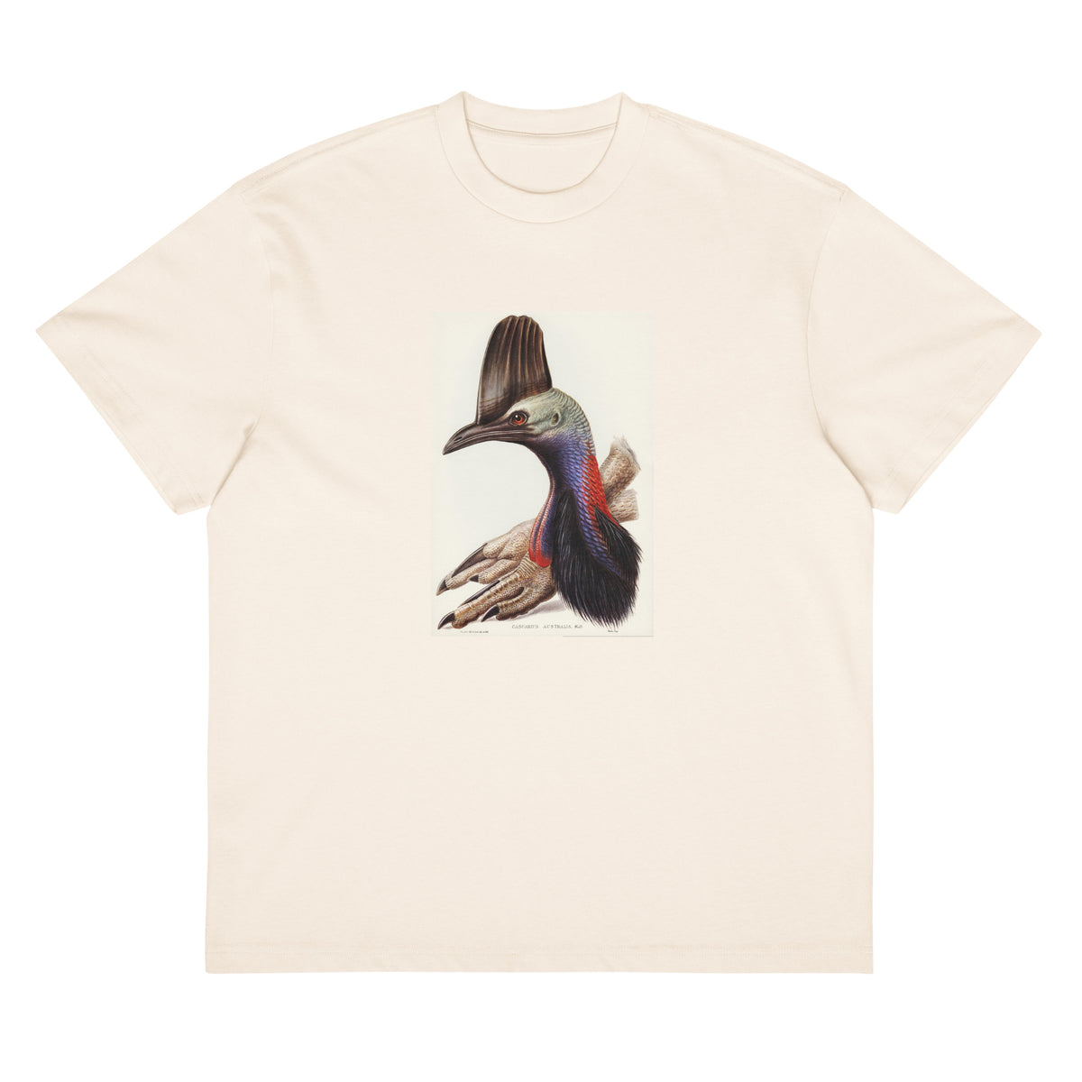 White T-shirt Australian Cassowary Casuarius Australis Illustrated - Elizabeth Gould 1804 Signature