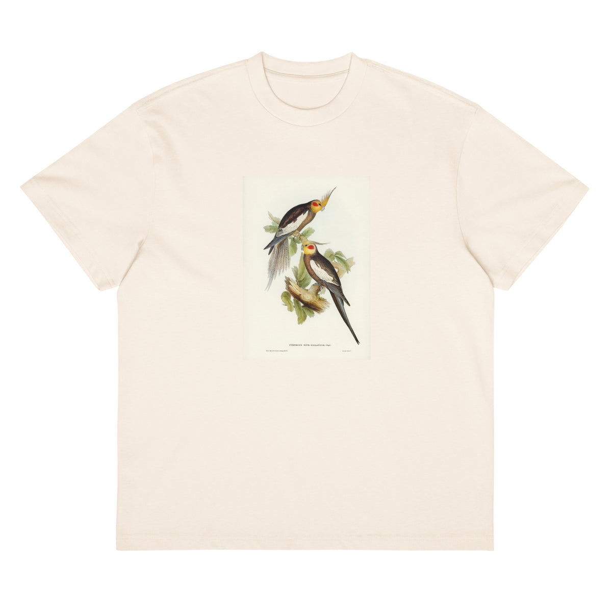 White T-shirt Cockatoo Parakeet Nymphicus Novae Hollandiae Illustrated - Elizabeth Gould 1804 Signature