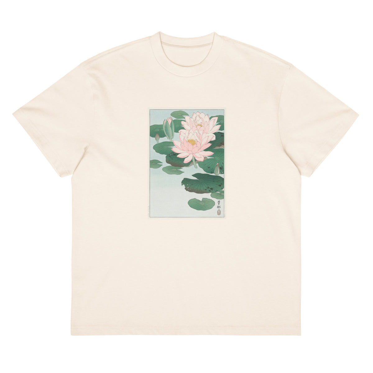 White T-shirt Water Lily - Ohara Koson 1920 Signature