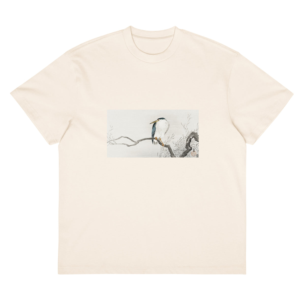 White T-shirt Quack On Erratic Branch - Ohara Koson 1900 Signature