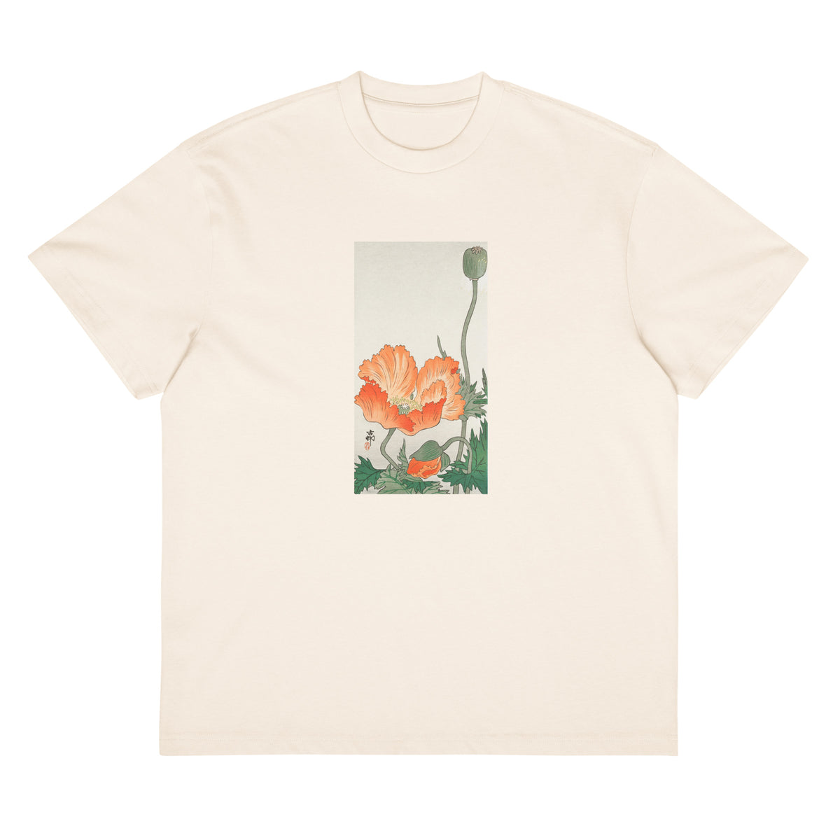 White T-shirt Birds And Plants - Ohara Koson 1900 Signature