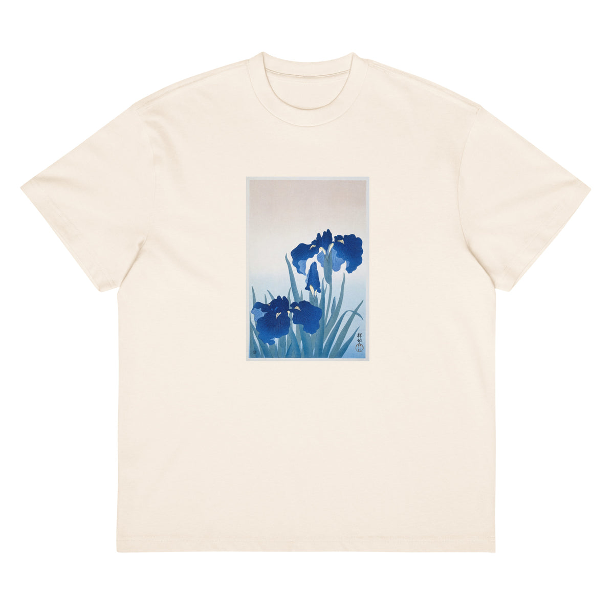 White T-shirt Iris Flowers - Ohara Koson 1925 Signature