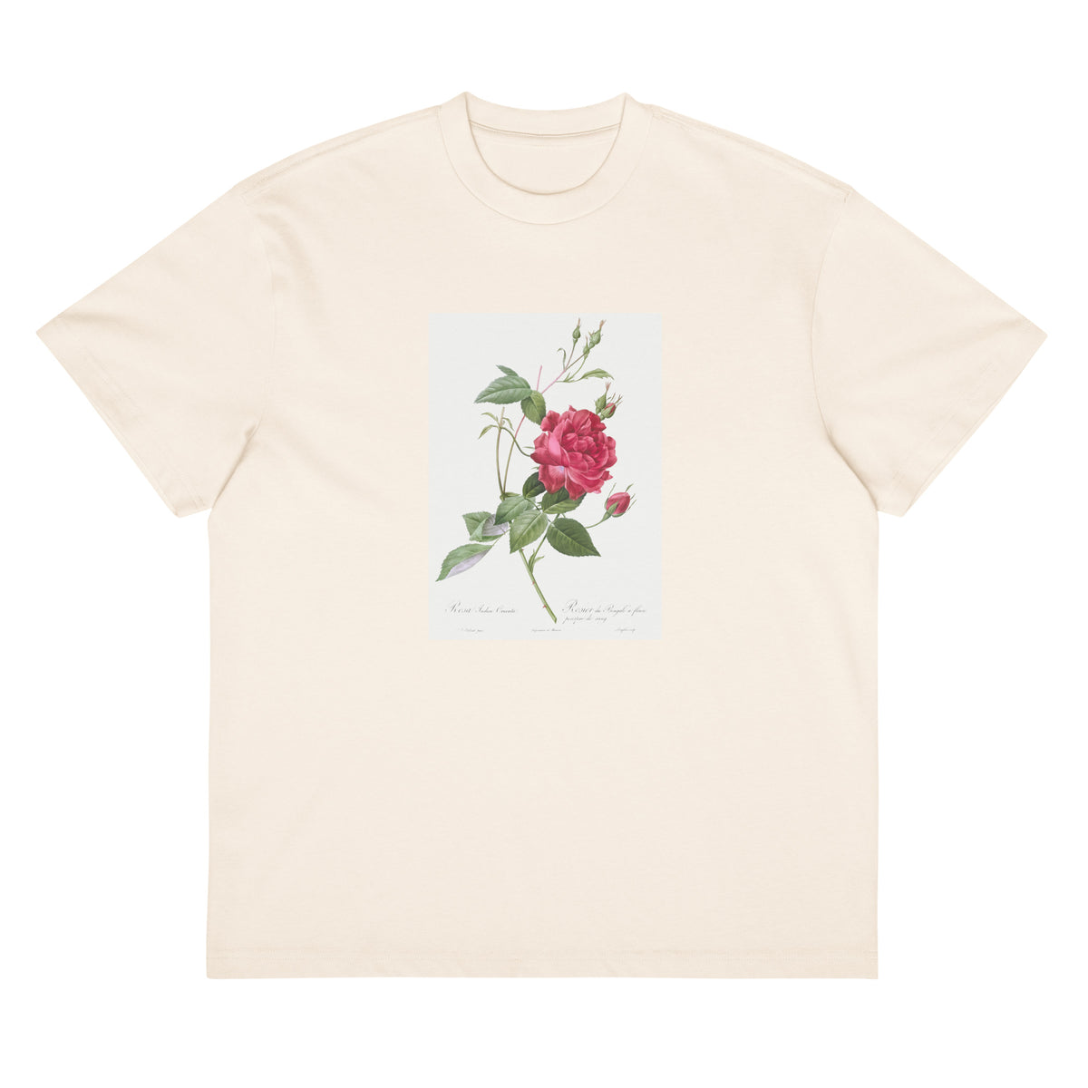White T-shirt Blood-Red Bengal Rose Rosa Indica Cruneta Signature