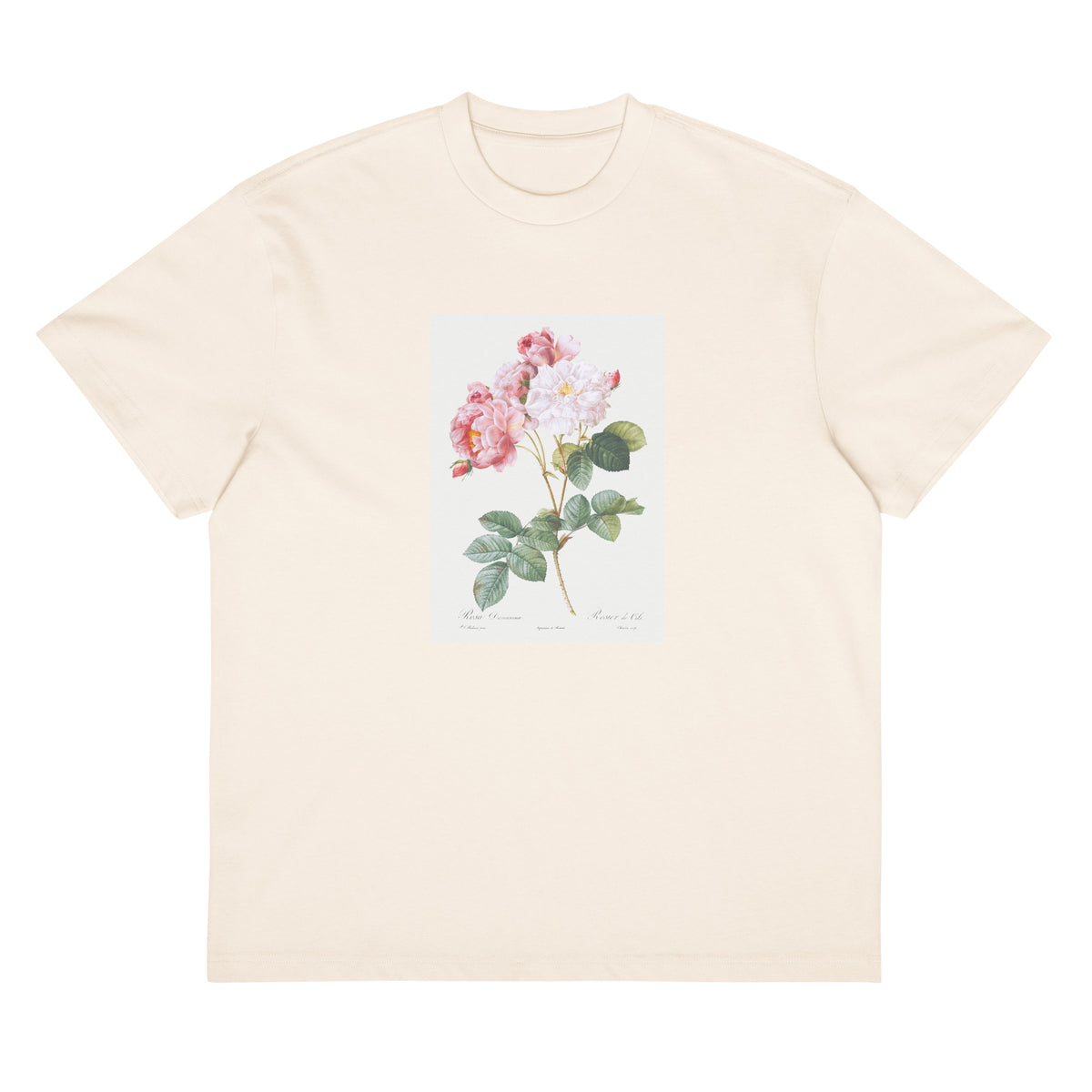 White T-shirt Rosa Damascena Rosebush Rosa Damascena Signature