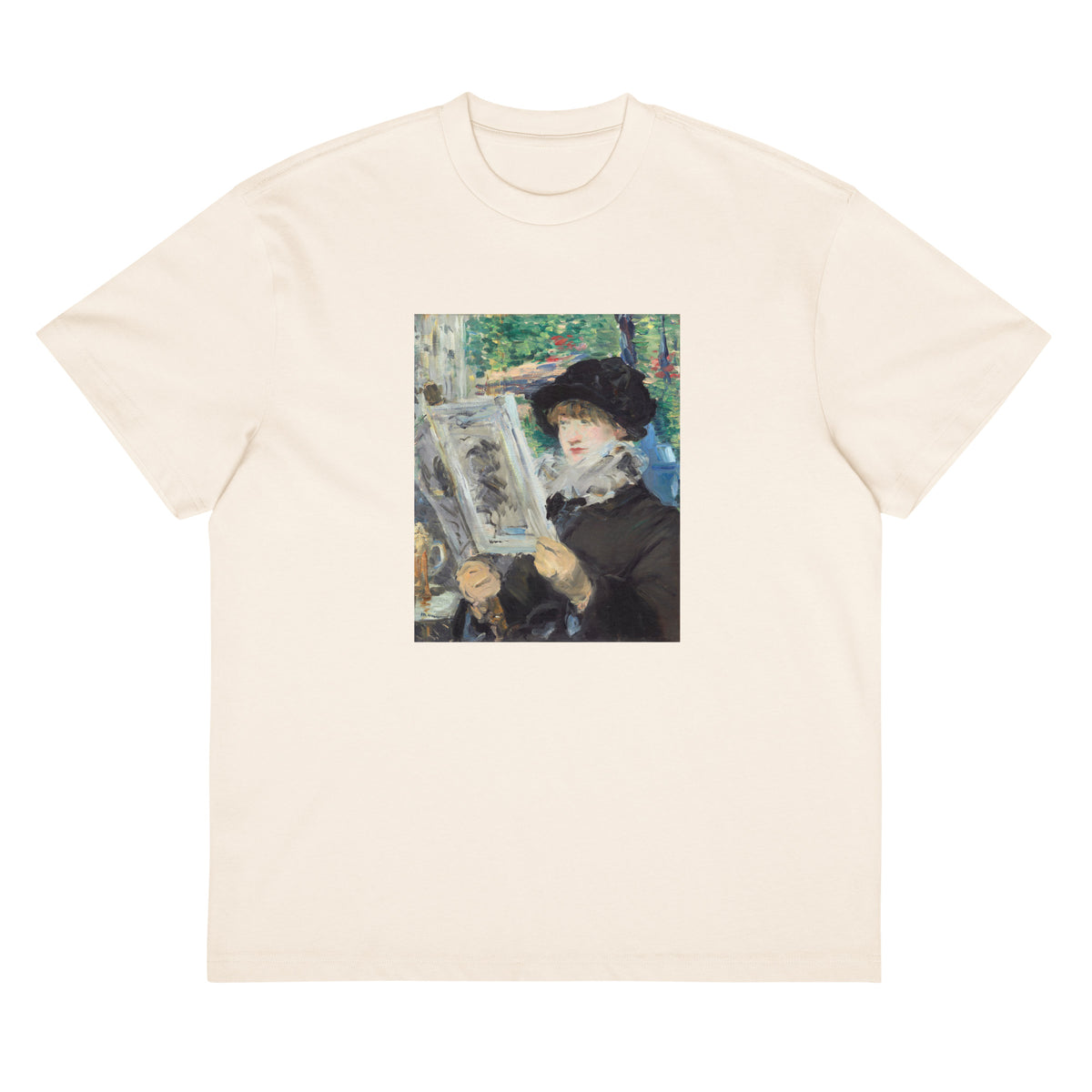 White T-shirt Woman Reading Painting In High Resolution Signature
