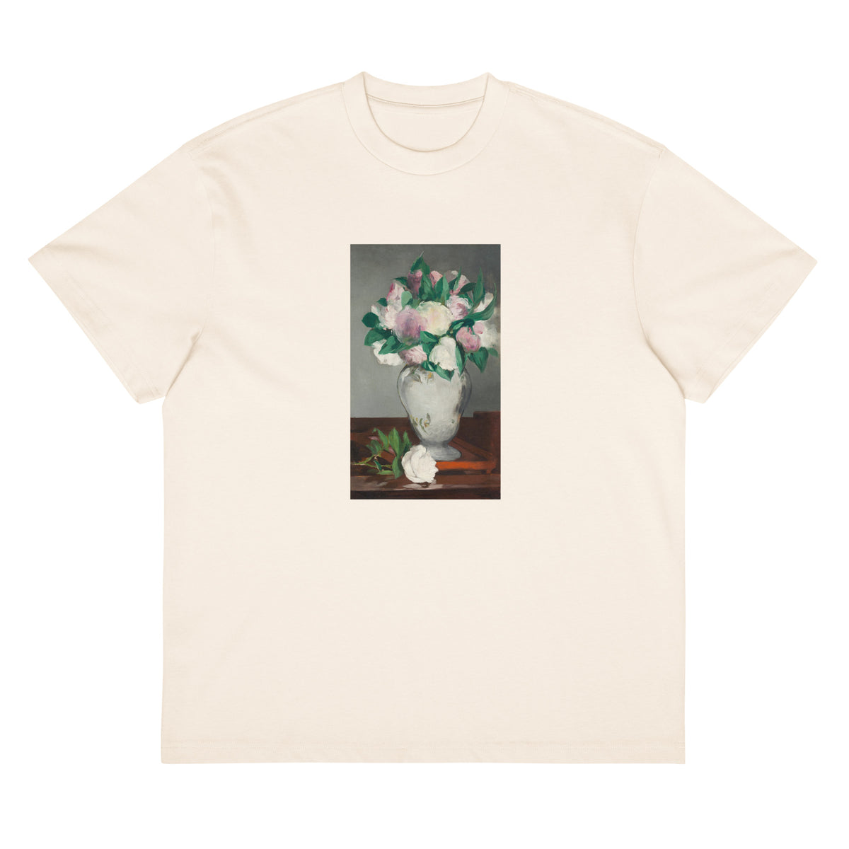 White T-shirt Peonies Painting In High Resolution Signature