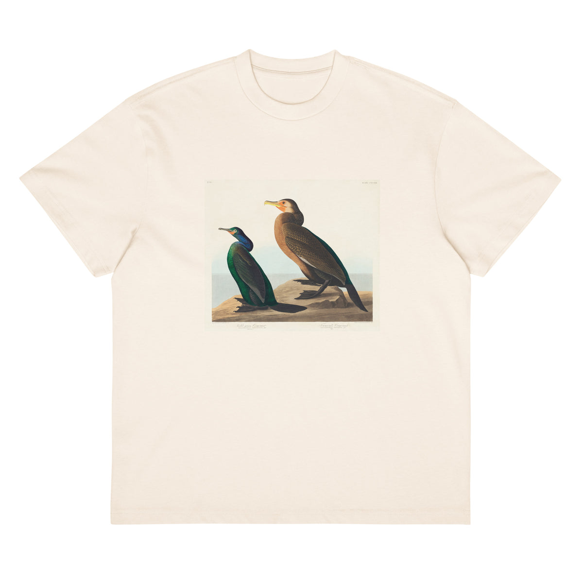 White T-shirt Violet-Green Cormorant And Townsend S Cormorant - John James Audubon 1827 Signature