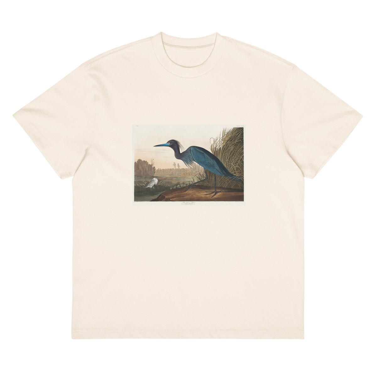 White T-shirt Blue Crane Or Heron Signature