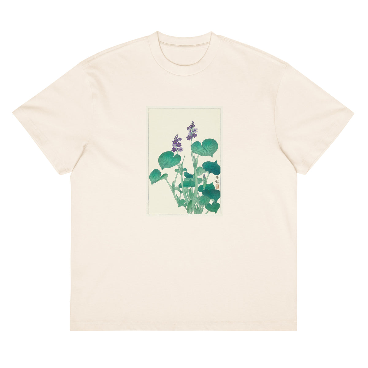 White T-shirt Blooming Hosta - Ohara Koson 1920 Signature