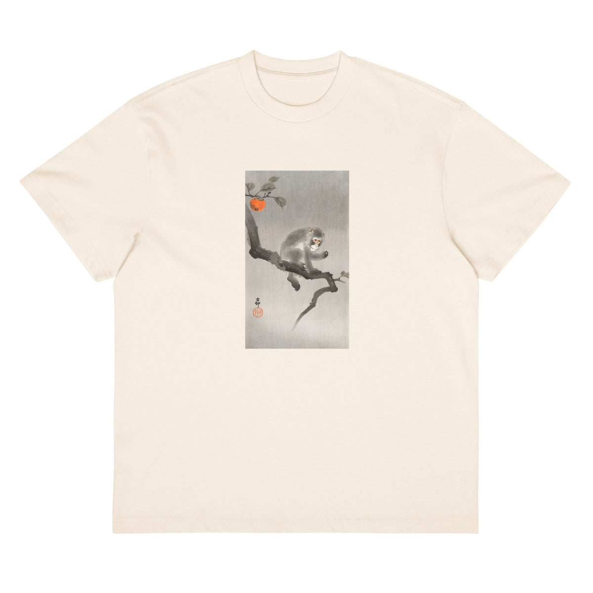 White T-shirt Monkey In Cockatoo - Ohara Koson 1900 Signature