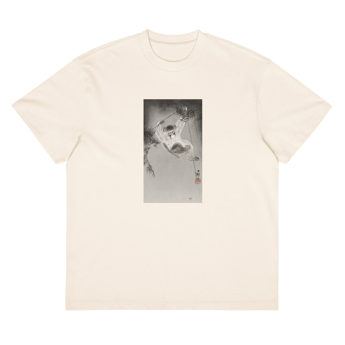 White T-shirt Monkey Hanging - Ohara Koson 1900 Signature