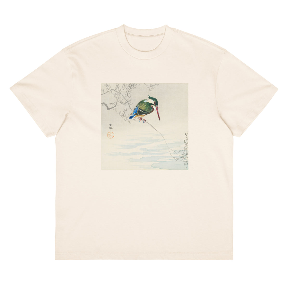 White T-shirt A Kingfisher - Ohara Koson 1920 Signature