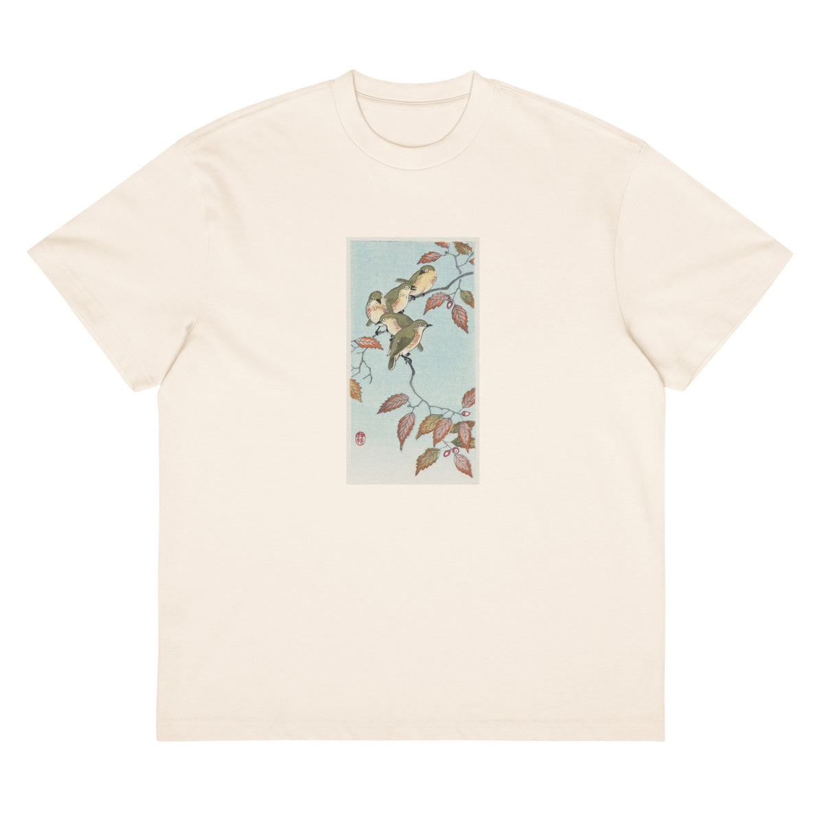 White T-shirt Birds On A Branch - Ohara Koson 1900 Signature