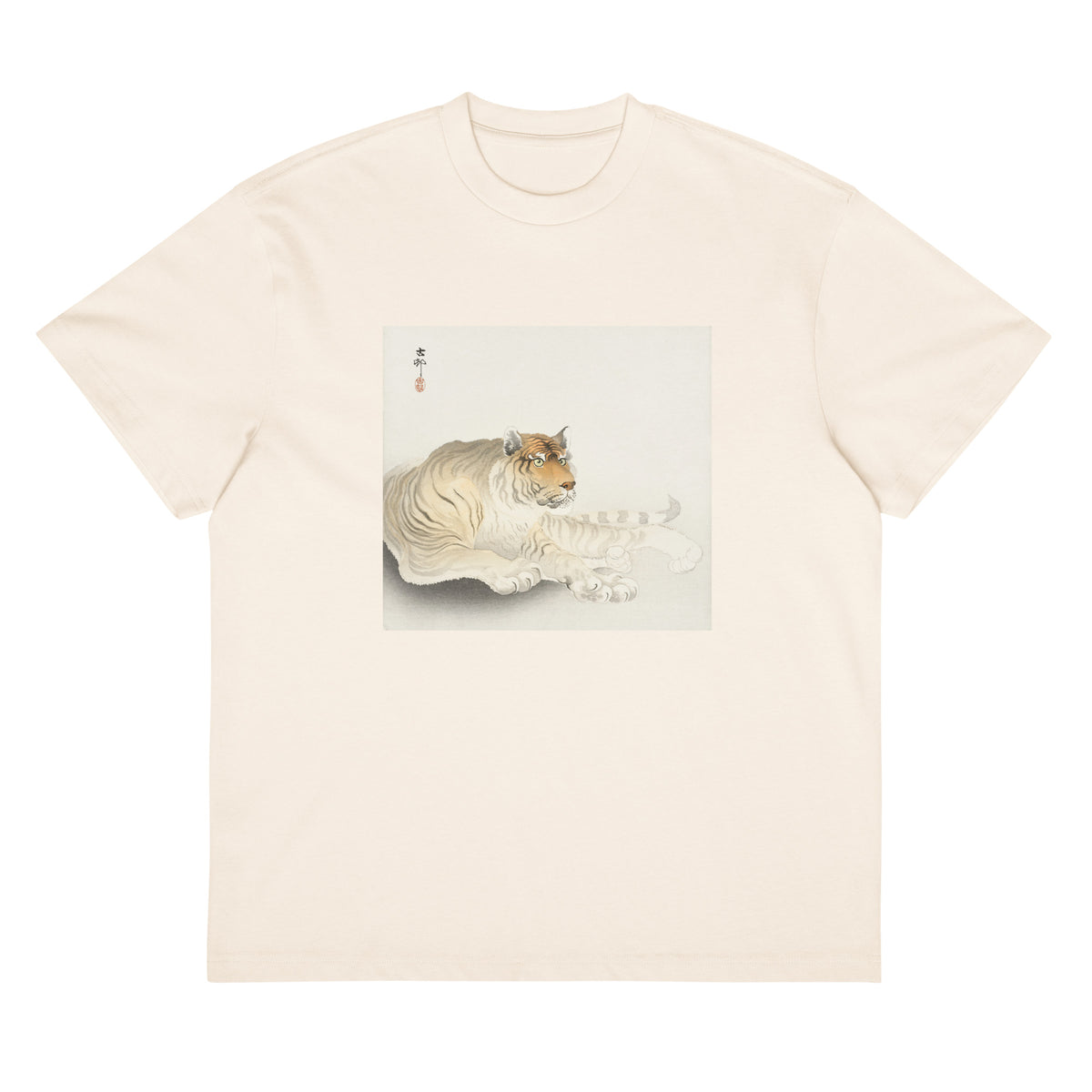 White T-shirt Tiger - Ohara Koson 1900 Signature