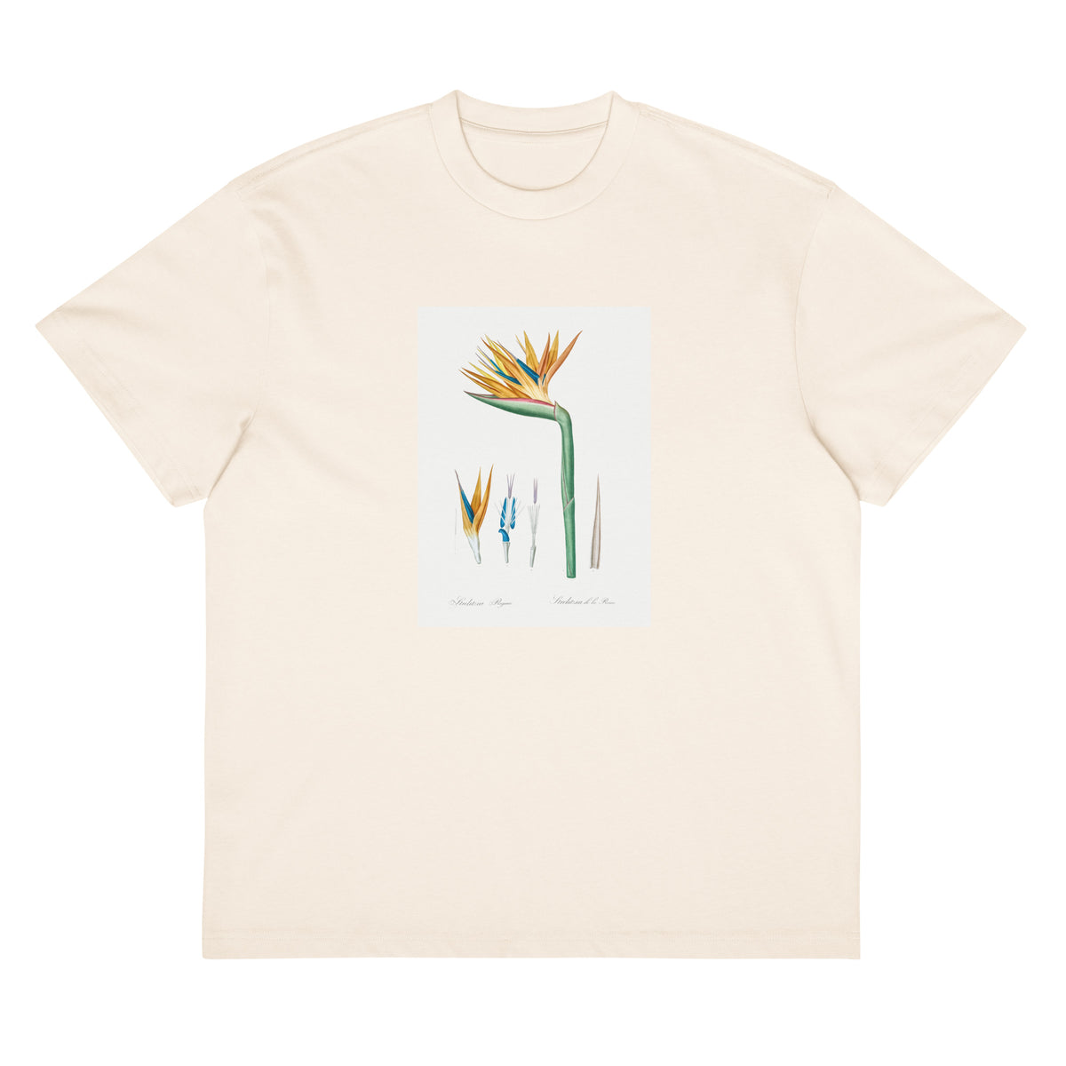 White T-shirt Bird Of Paradise Illustration Signature