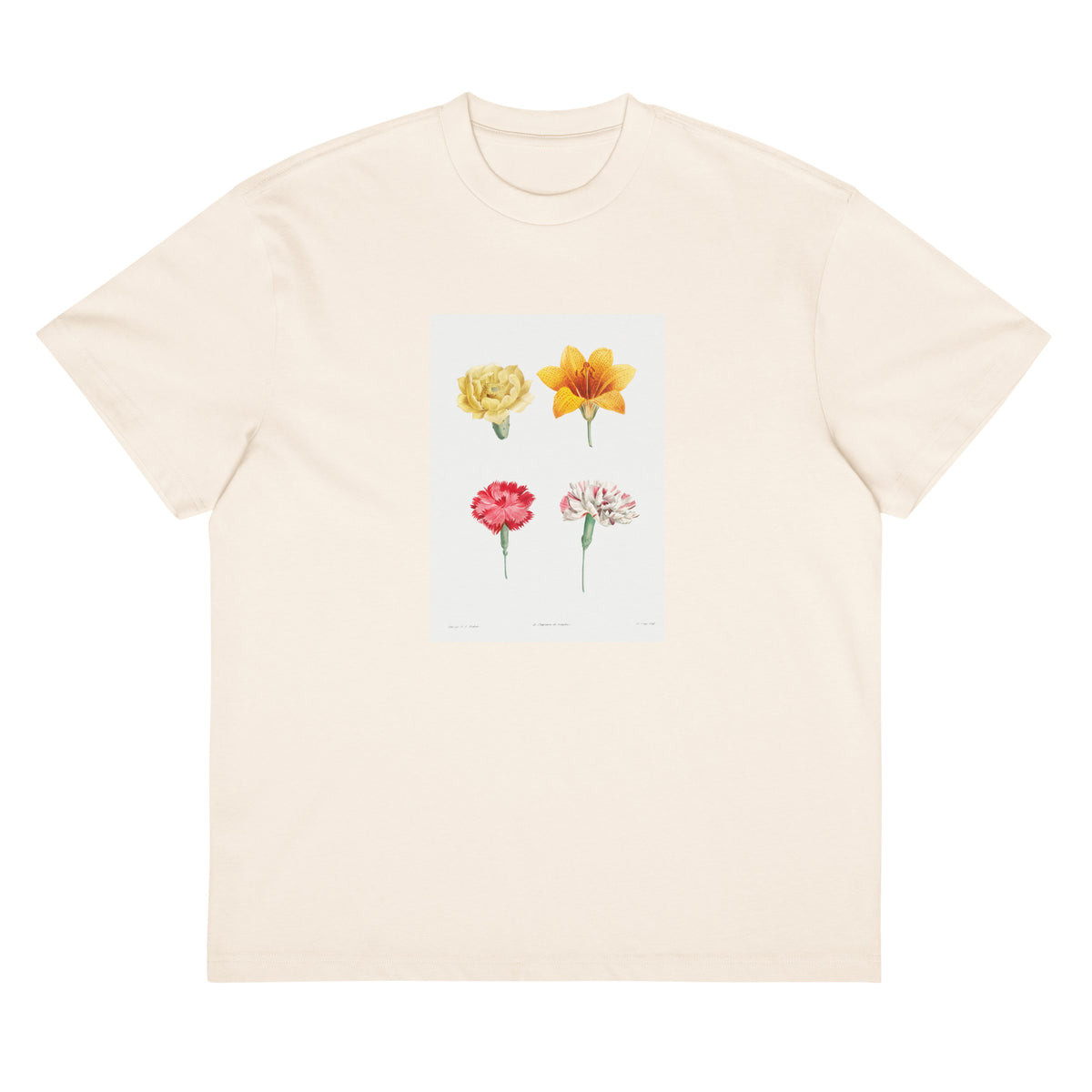 White T-shirt Flower Set - Pierre-Joseph Redoute 1759 Signature