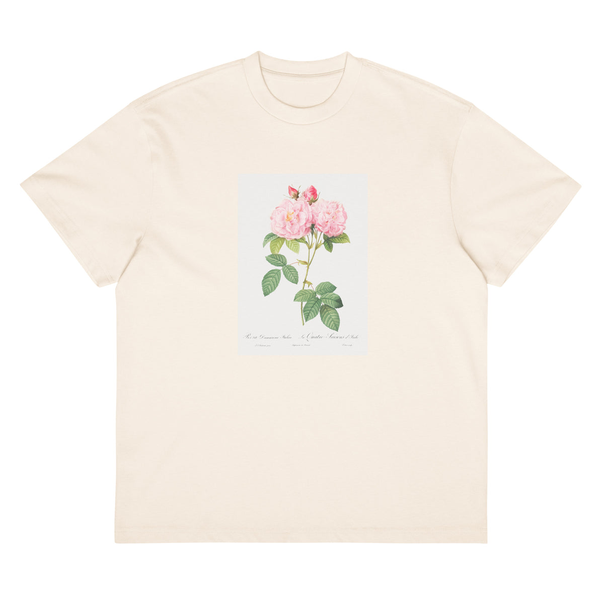 White T-shirt Italian Damask Rose Also Known As The Four Seasons Of Italy Rosa Damascena Italica Signature
