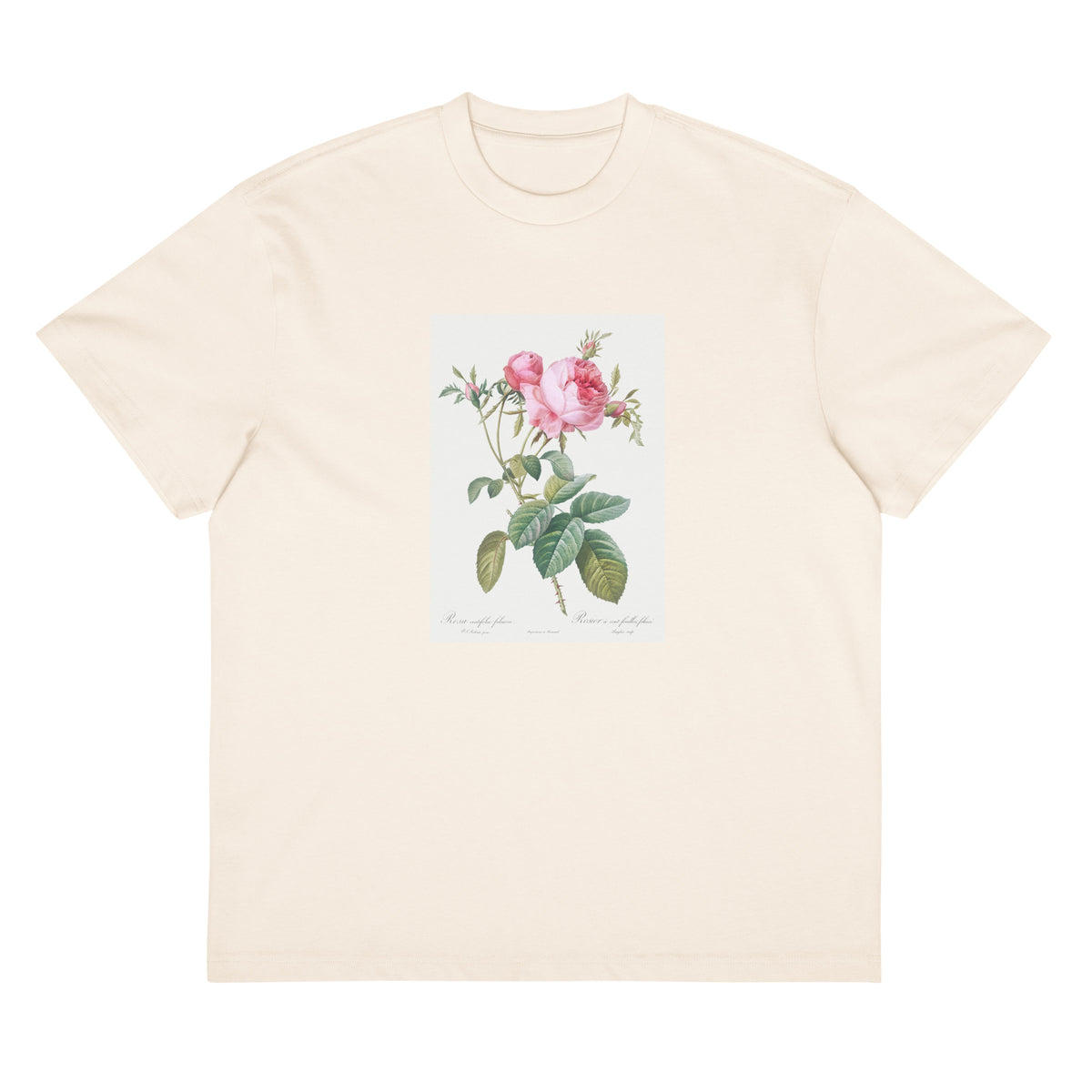 White T-shirt Rose De Mai Rosa Centifolia Foliacea Signature