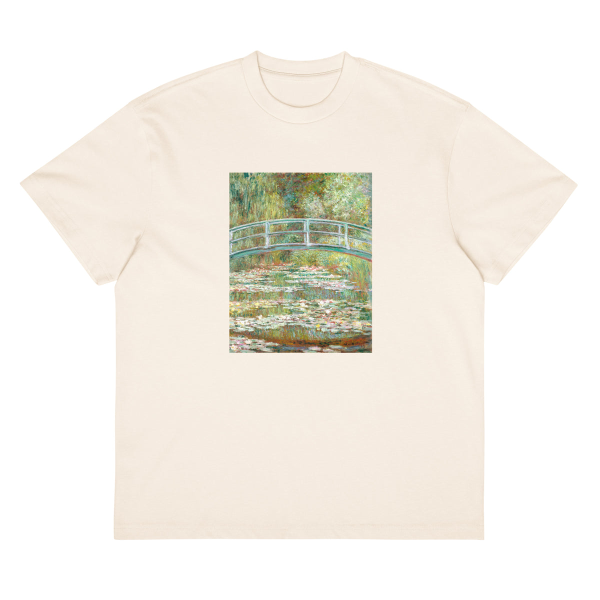 White T-shirt Bridge Over A Pond Of Water Lilies Signature