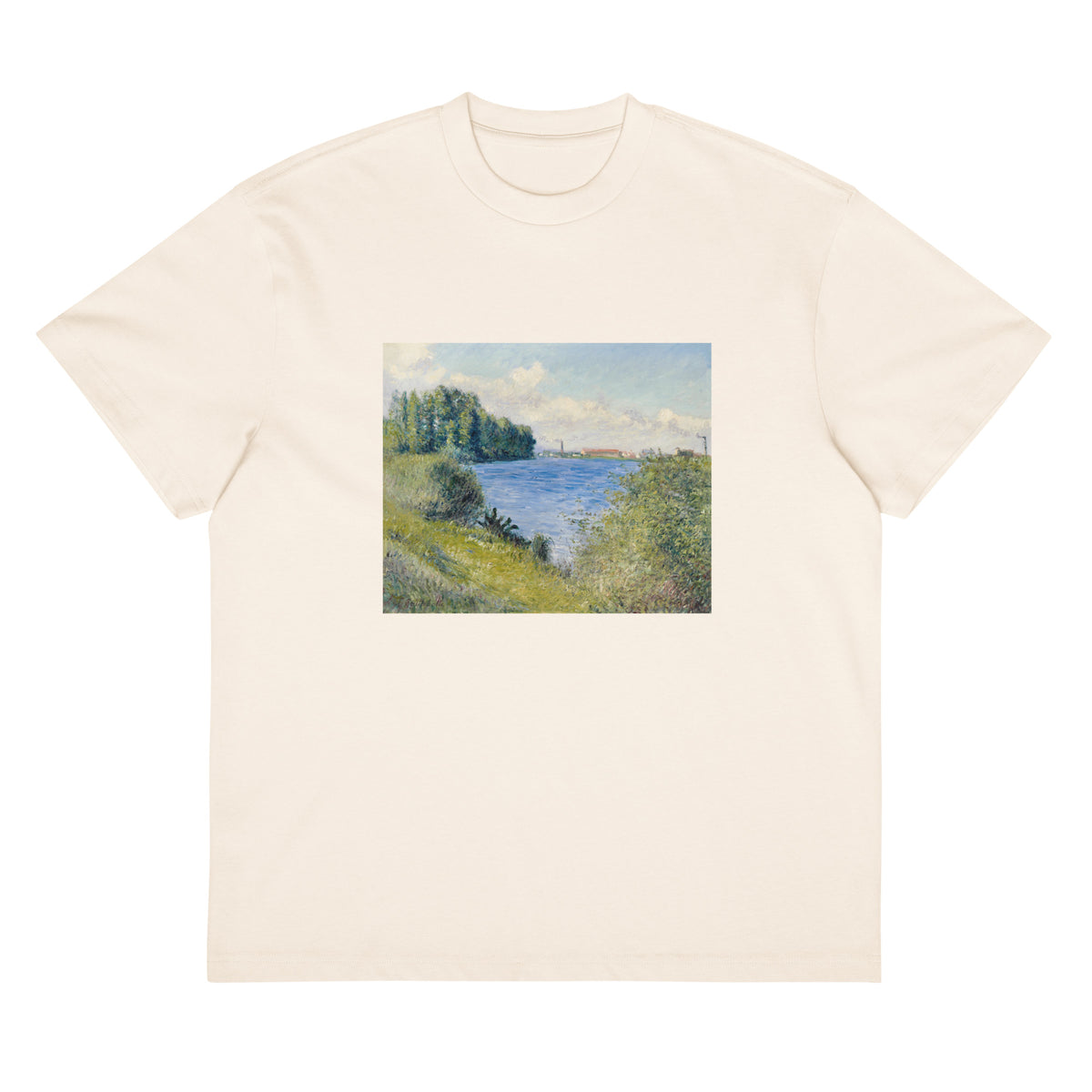 White T-shirt The Seine At Argenteuil Painting In High Resolution Signature