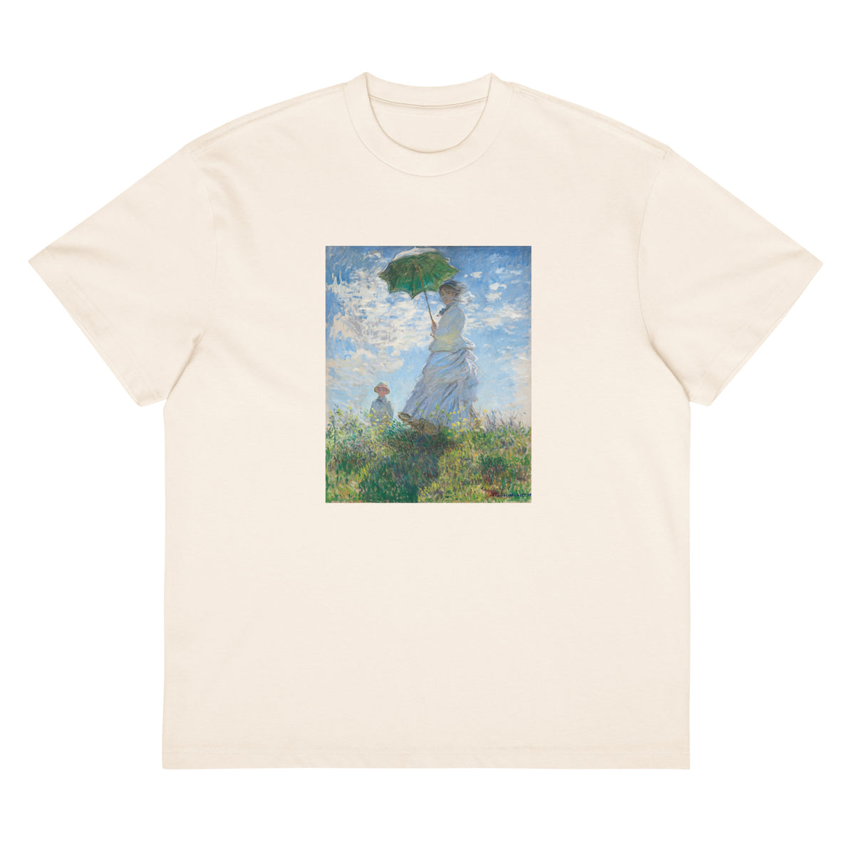 White T-shirt Claude Monet S Madame Monet And Her Son Woman With A Parasol Famous Painting Signature