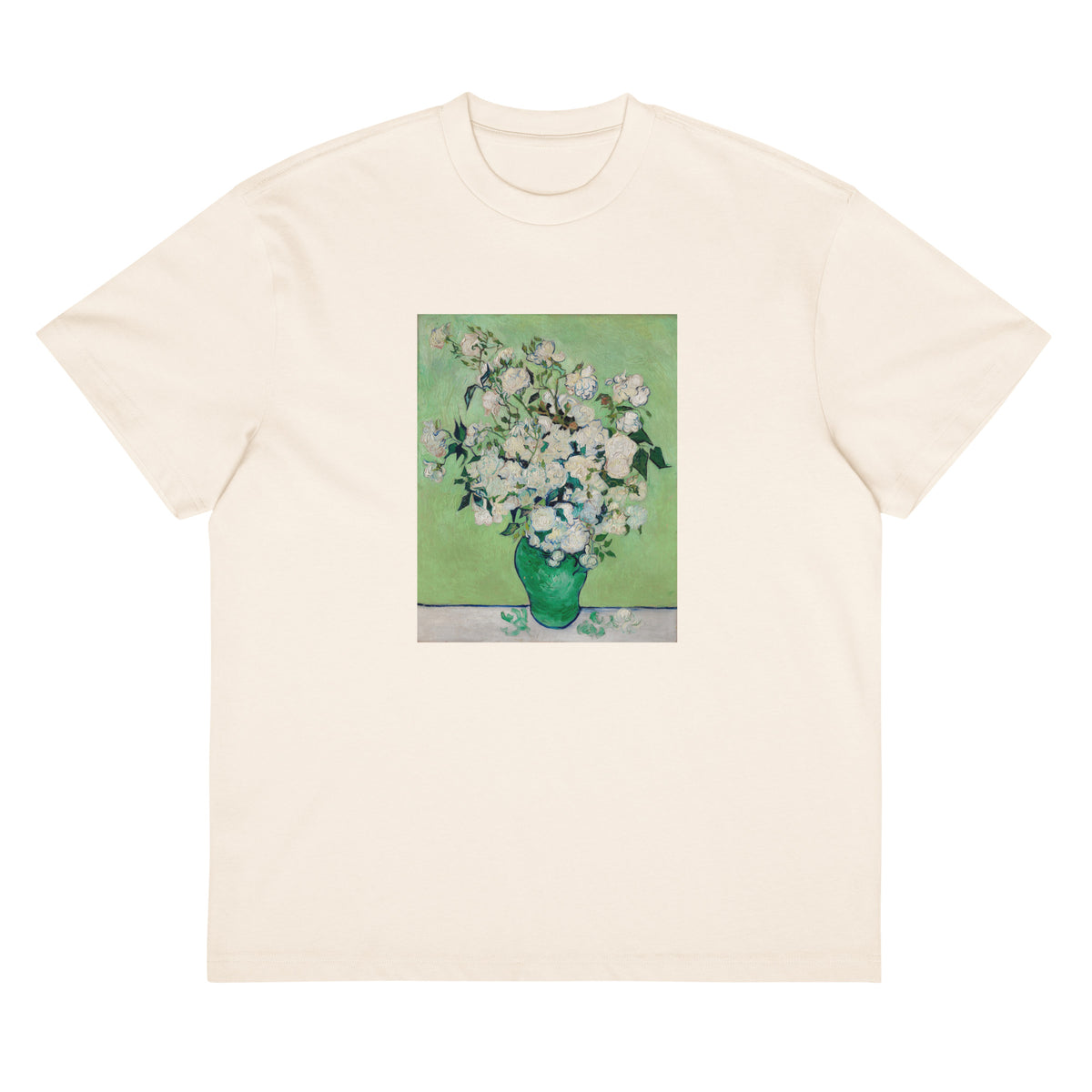 White T-shirt Roses Van Gogh Met Signature
