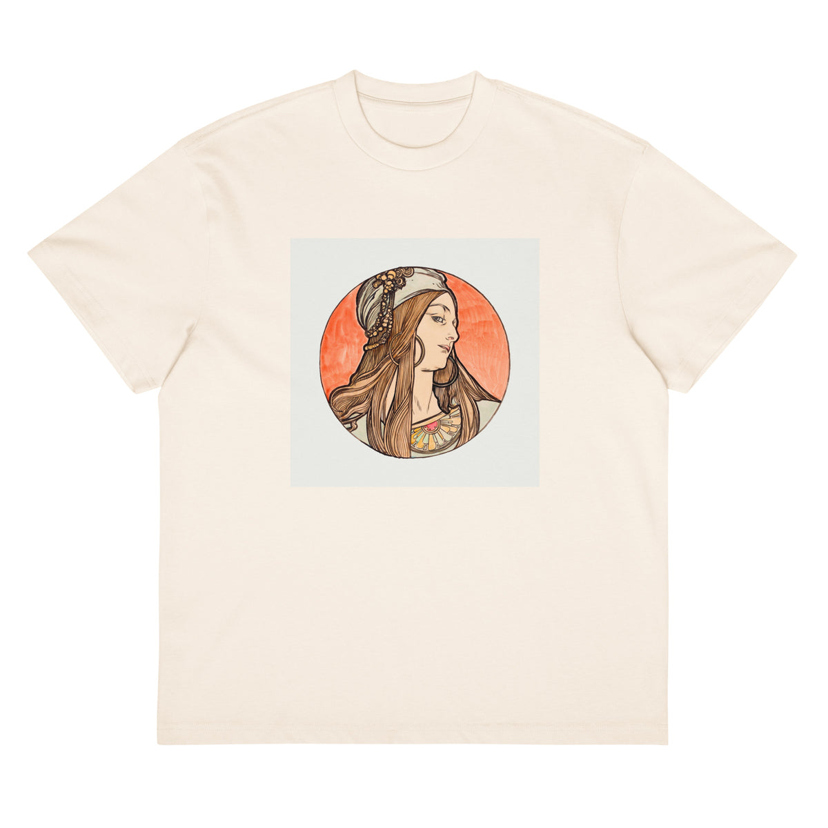 White T-shirt Stained Glass Fouquet Mucha VIII Signature