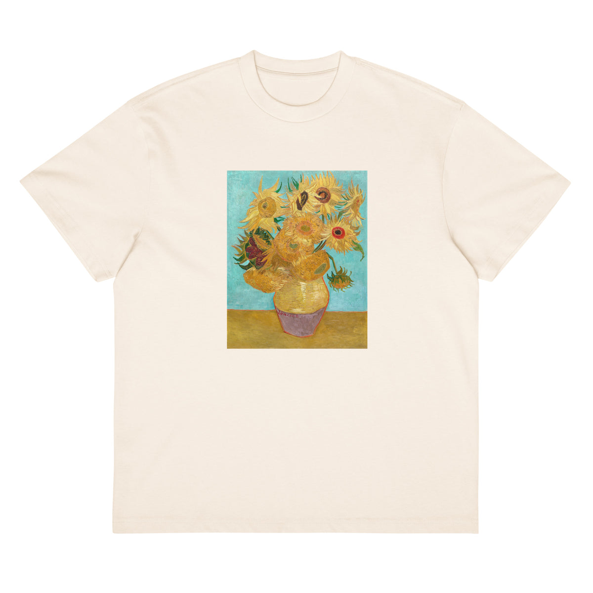 White T-shirt Vincent Van Gogh S Vase With Twelve Sunflowers Famous Painting Signature