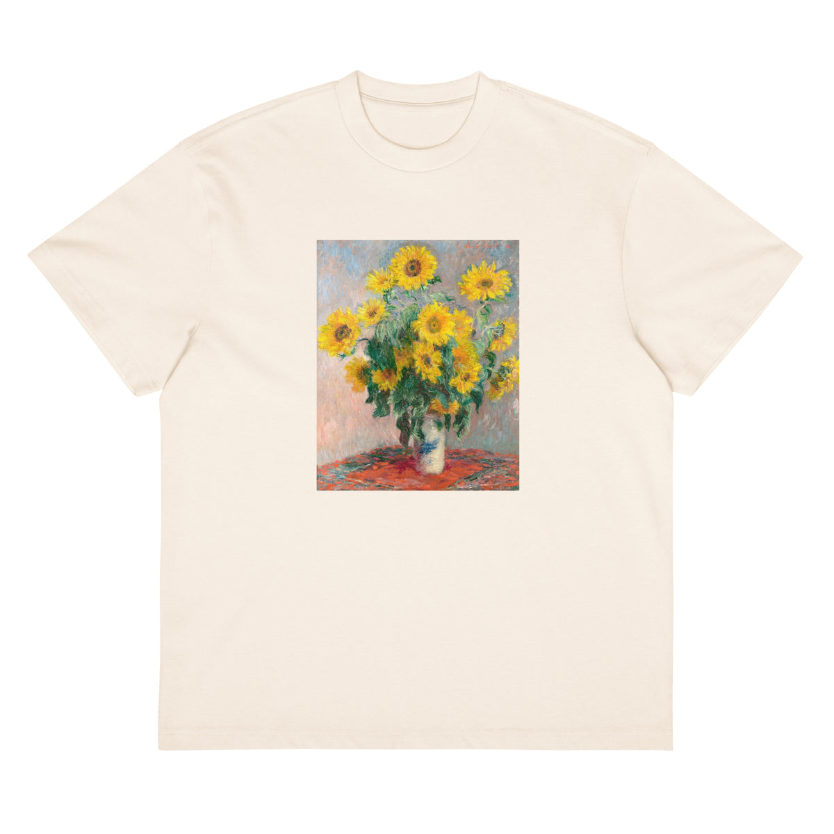 White T-shirt Bouquet Of Sunflowers Signature