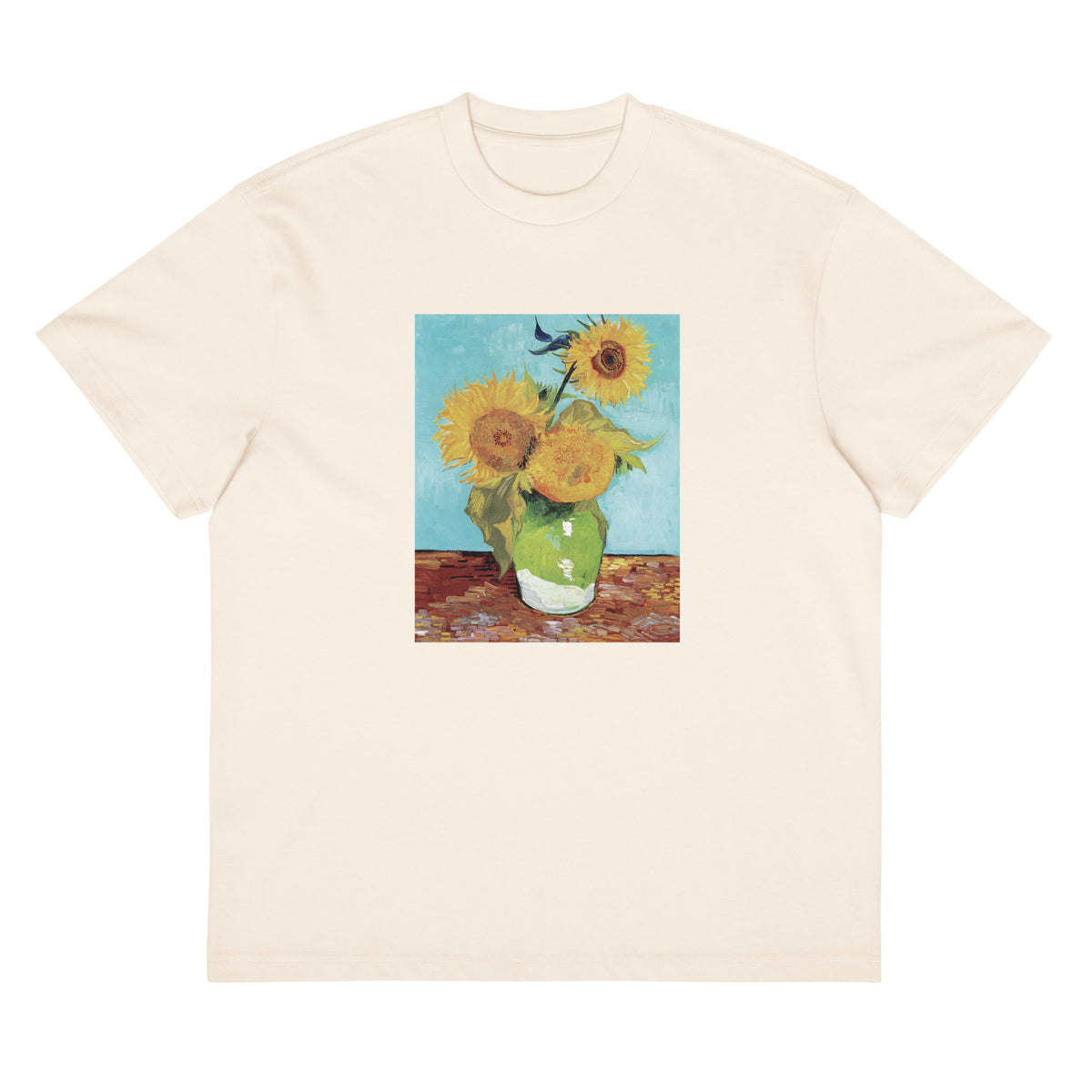 White T-shirt Vincent Van Gogh S Vase With Three Sunflowers Famous Painting Signature