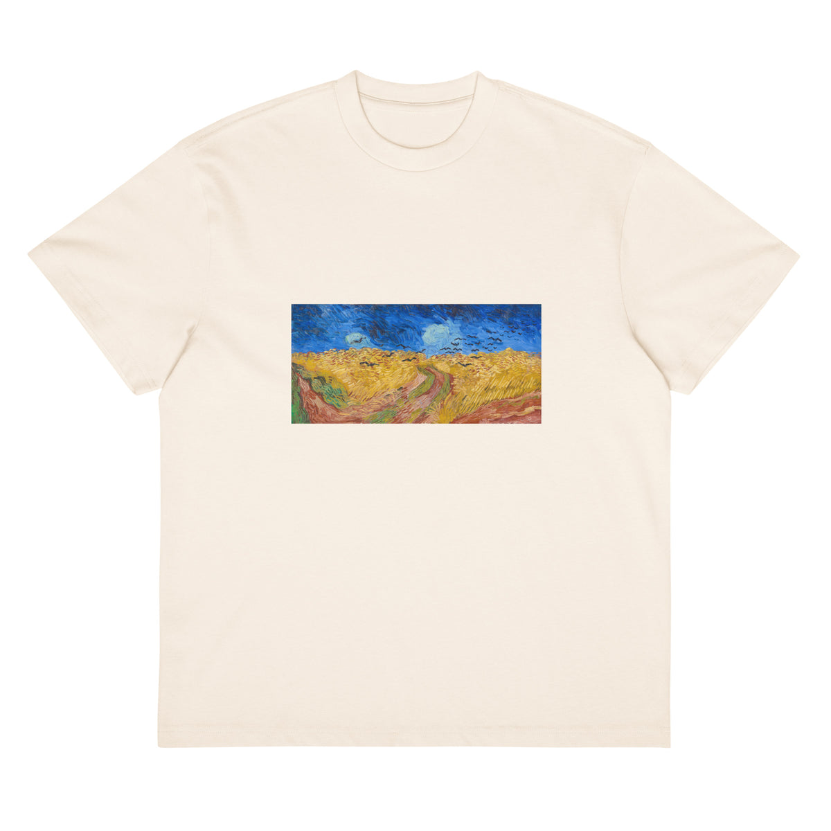 White T-shirt Vincent Van Gogh S Wheatfield With Crows Famous Landscape Painting Signature