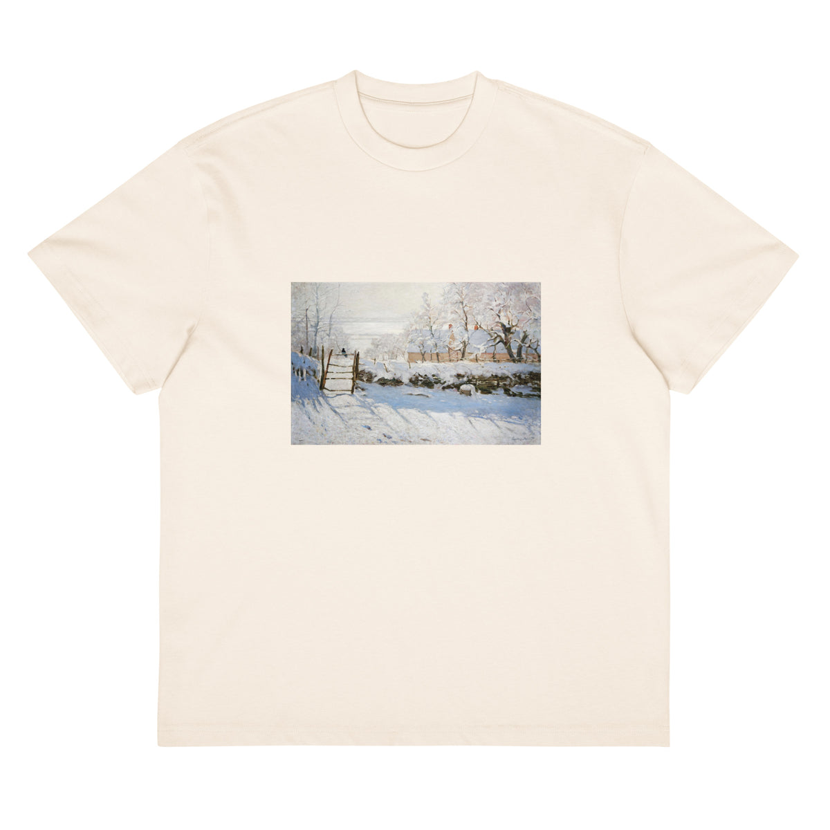White T-shirt Claude Monet S The Magpie Famous Painting Signature
