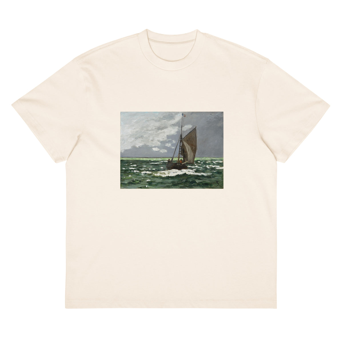 White T-shirt Claude Monet S Seascape Storm Famous Painting Signature