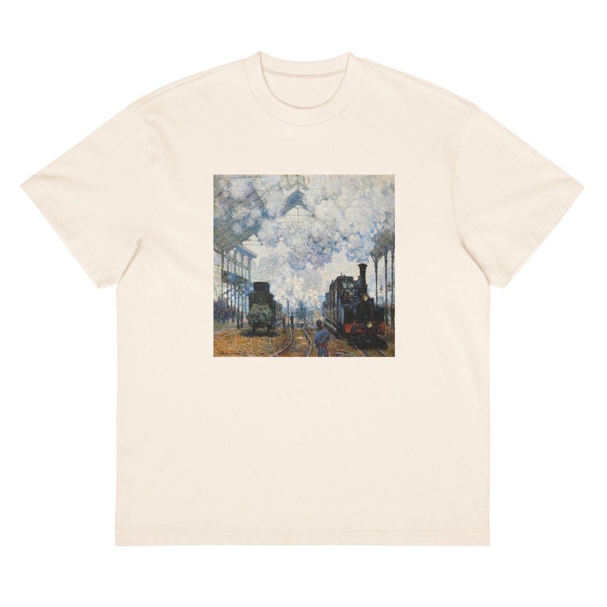 White T-shirt Claude Monet S Arrival Of The Normandy Train Famous Painting Signature