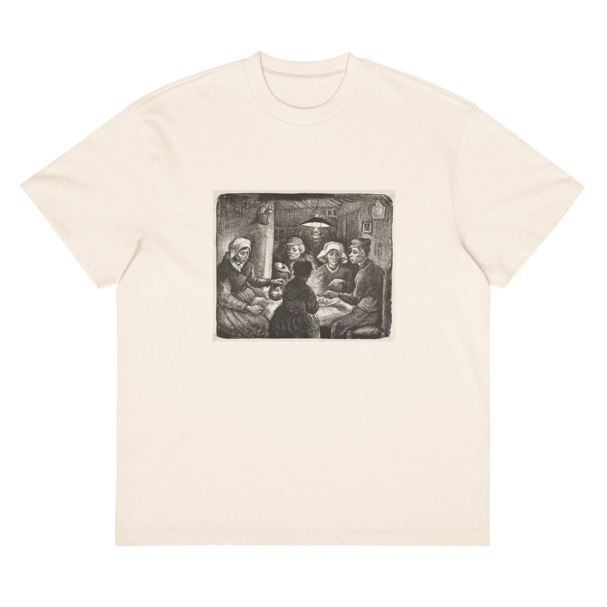 White T-shirt Composition Lithograph Of The Potato Eaters De Aardappeleters 1885 Signature