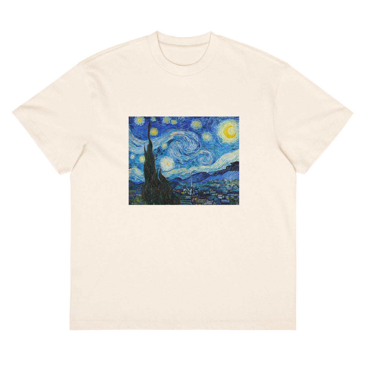 White T-shirt Vincent Van Gogh S The Starry Night Famous Painting Signature
