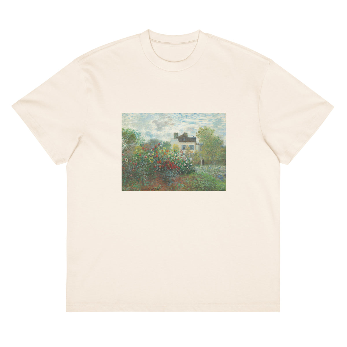 White T-shirt The Artist S Garden In Argenteuil A Corner Of The Garden With Dahlias Signature