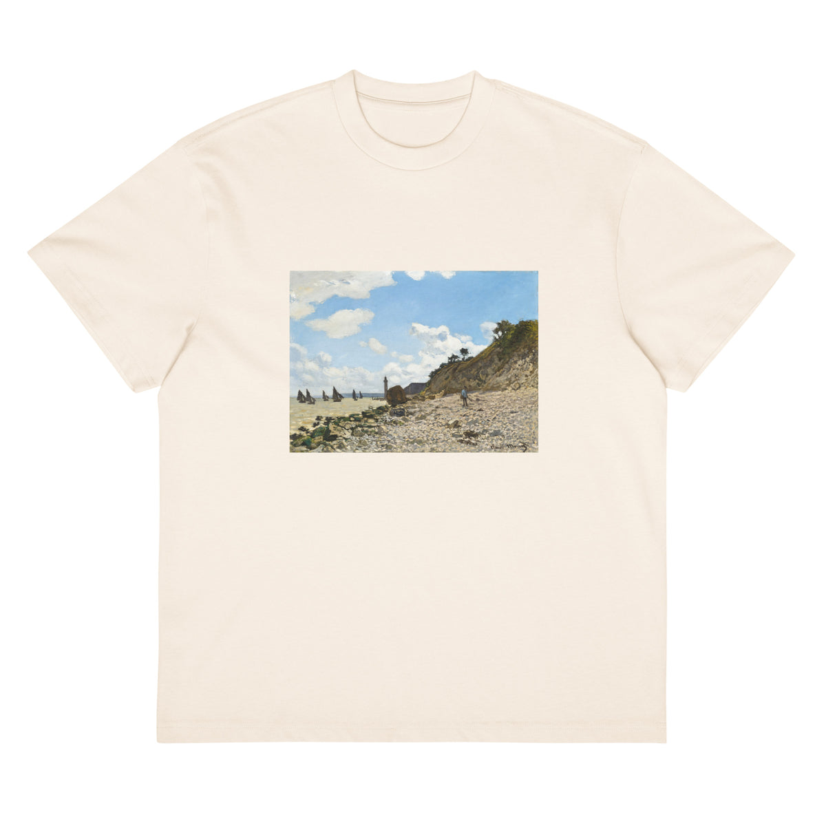 White T-shirt The Beach At Honfleur Signature