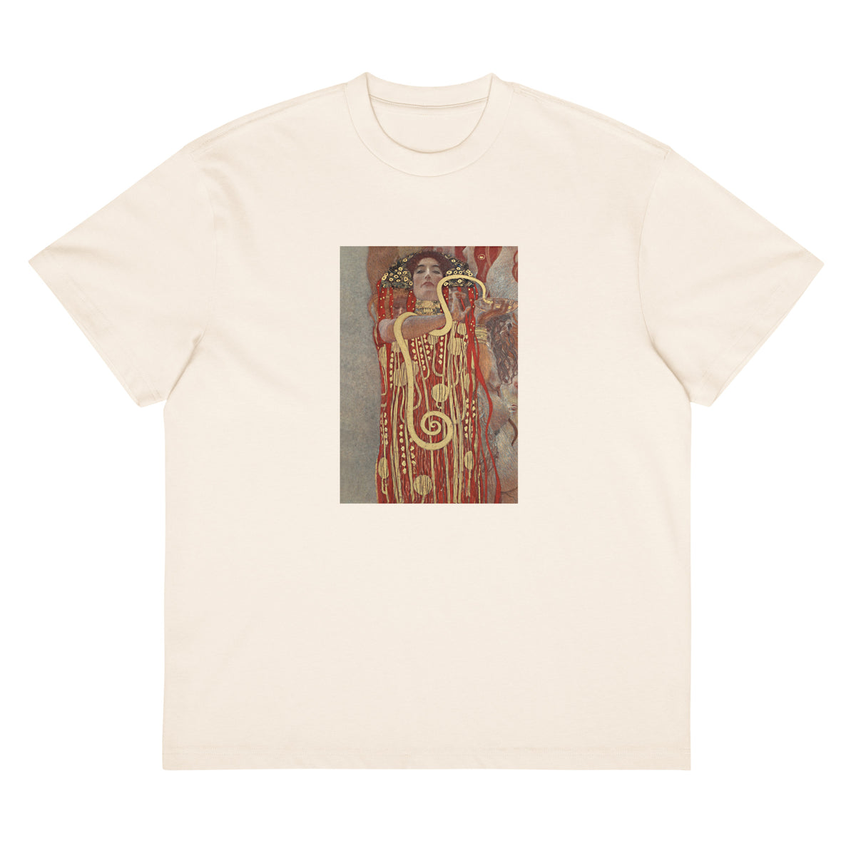 White T-shirt Gustav Klimt Hygieia Famous Painting Signature