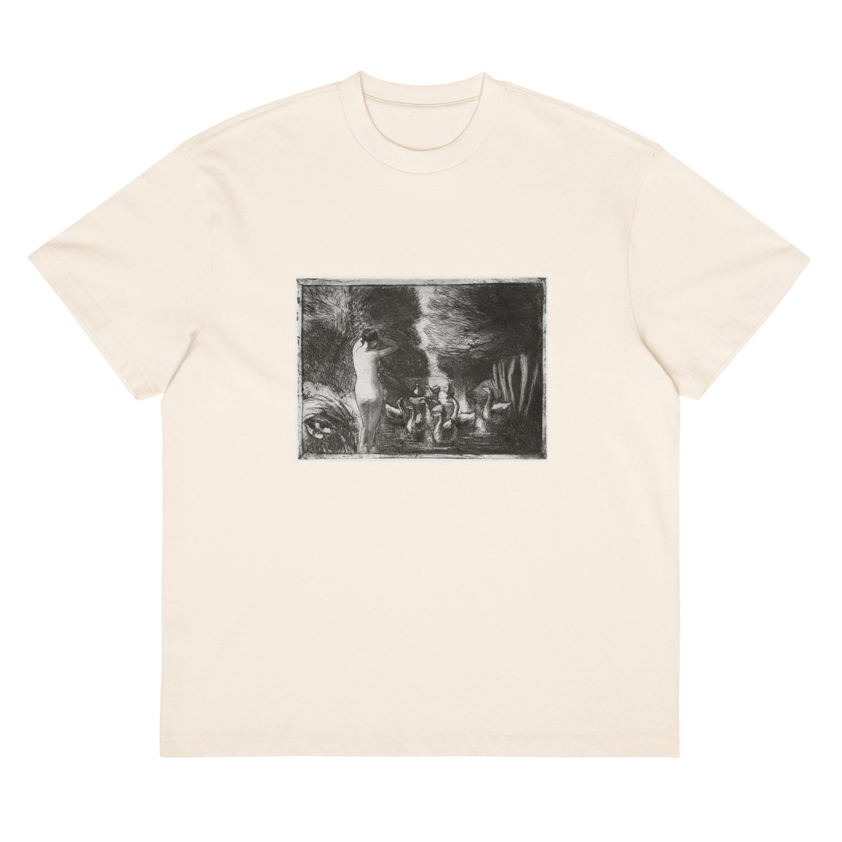 White T-shirt Bather With Geese Signature