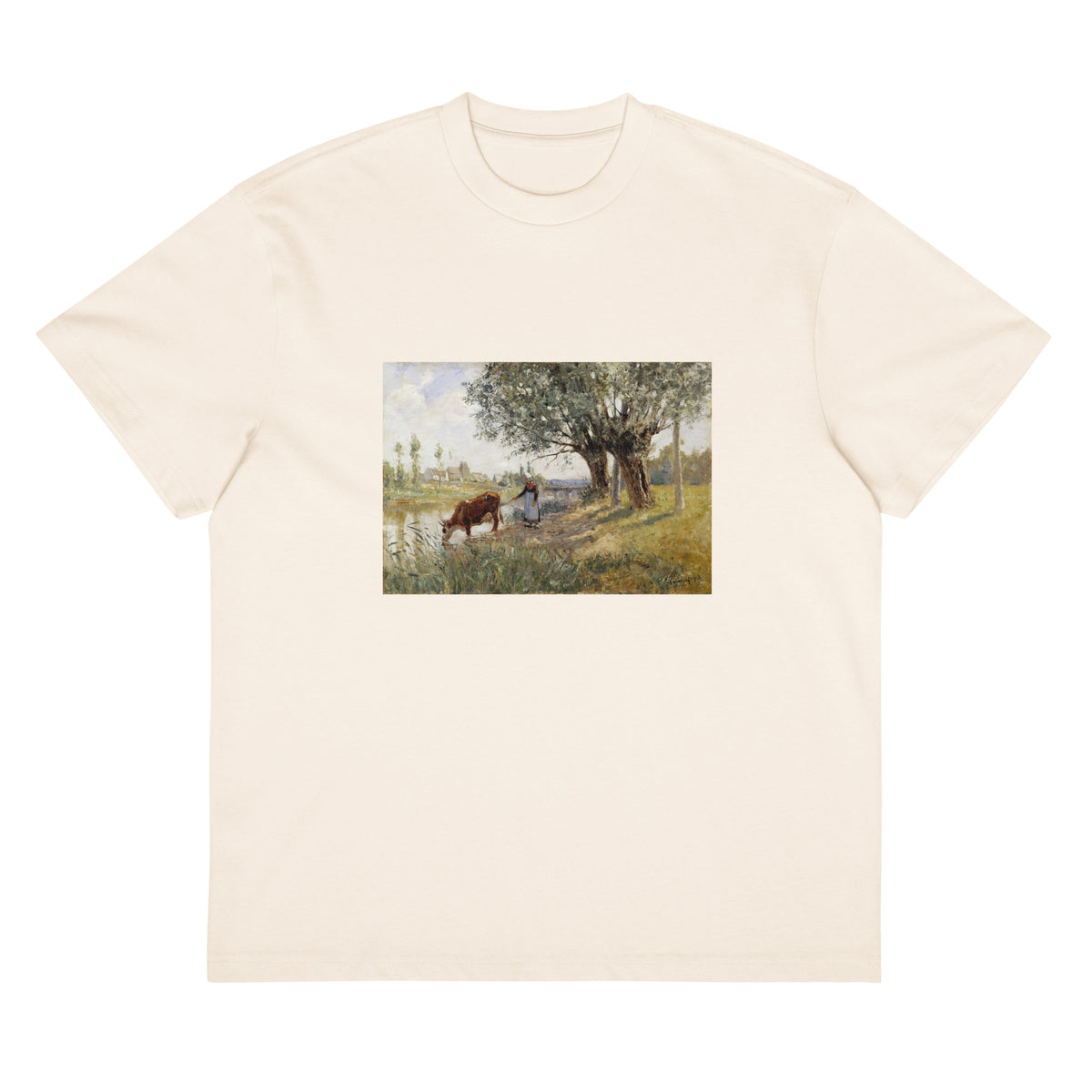 White T-shirt Countryside Near Grez-Sur-Loing Painting In High Resolution Signature