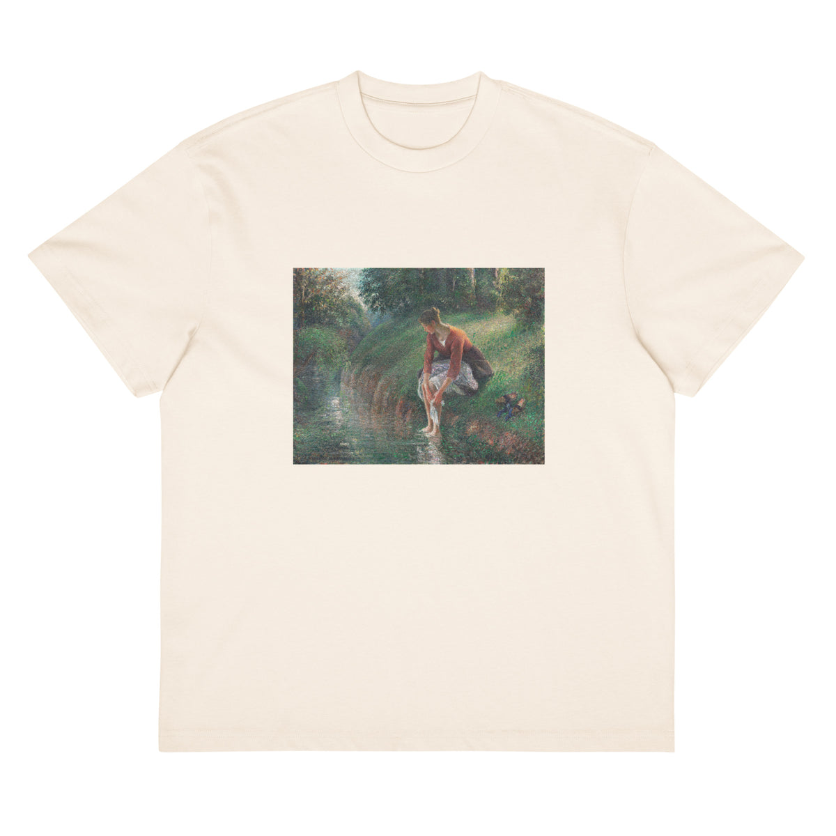 White T-shirt Woman Bathing Her Feet In A Brook Signature