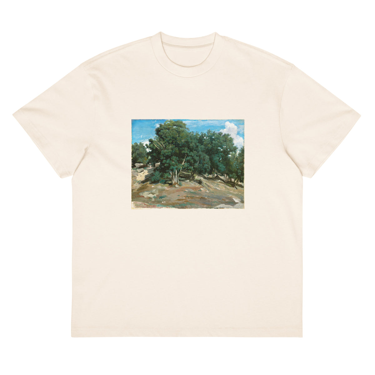 White T-shirt Fontainebleau Oak Trees At Bas-Breau 1832 Or 1833 Signature