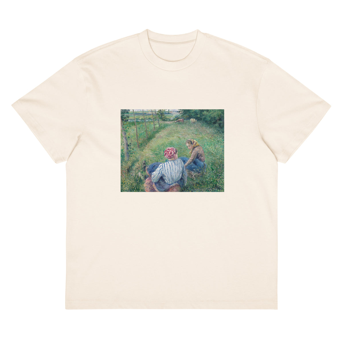 White T-shirt Young Peasant Girls Resting In The Fields Near Pontoise Signature