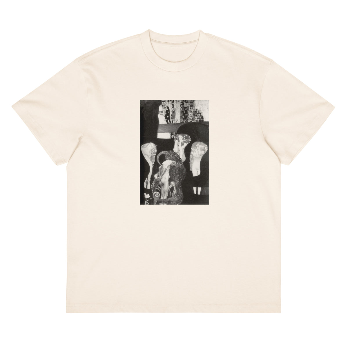 White T-shirt Gustav Klimt Jurisprudence Famous Painting Signature